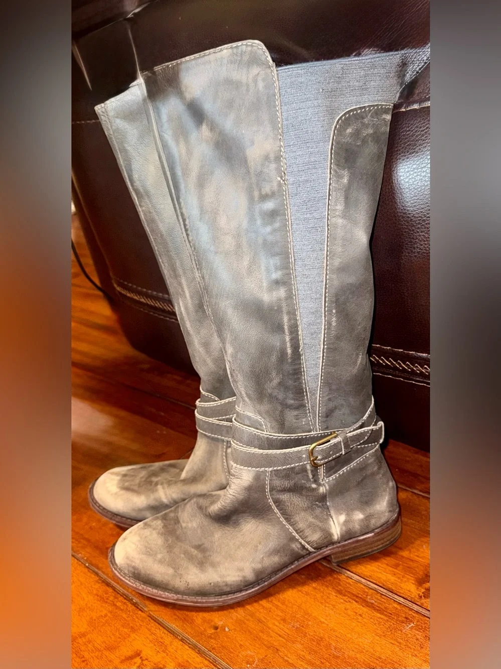 Lucky Brand Gray Over-the-Knee Faux-Leather Boots